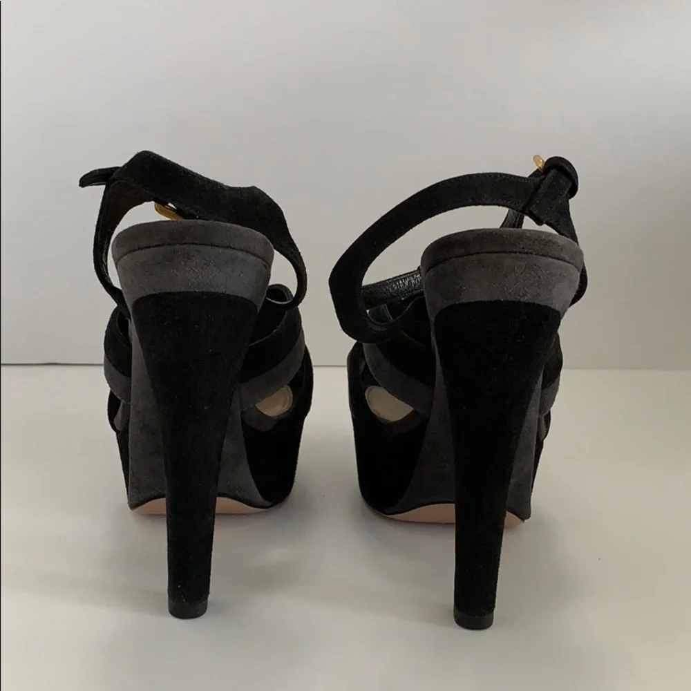 Prada Black Gray platform shoes sandals 36 6 B RARE HTF GORGEOUS DESIGNER